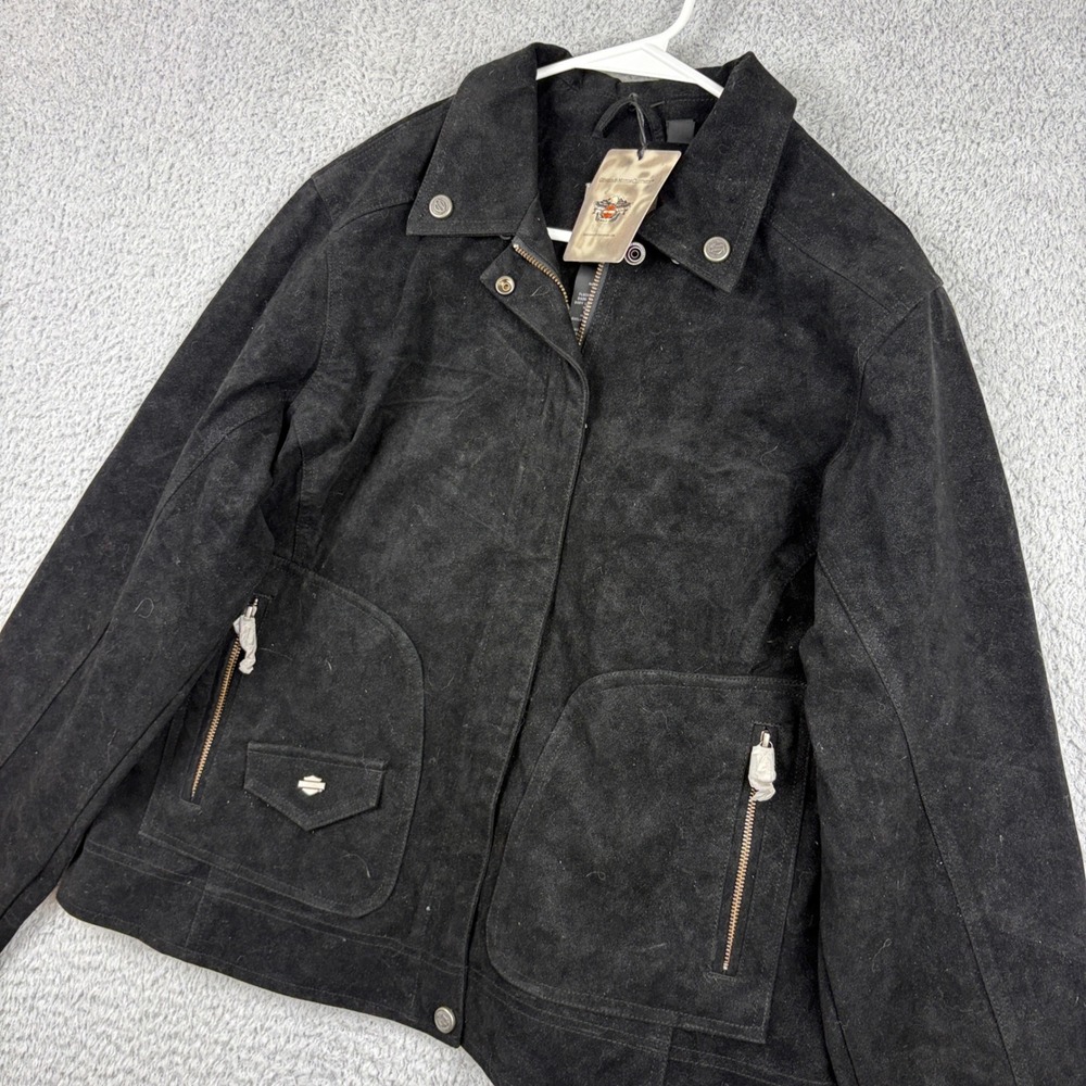 Harley Davidson Jacket Womens 1W Black Suede Soar Embroidered Wings Moto Biker